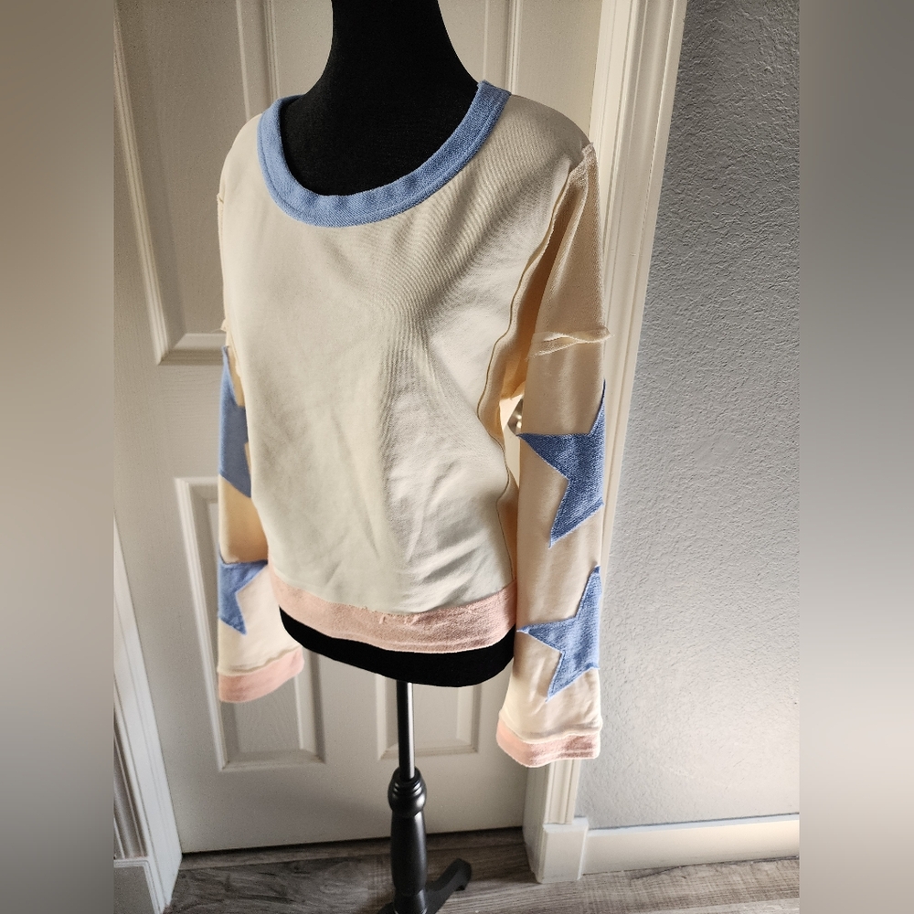 Womens Star Patterned Yellow and Blue Top